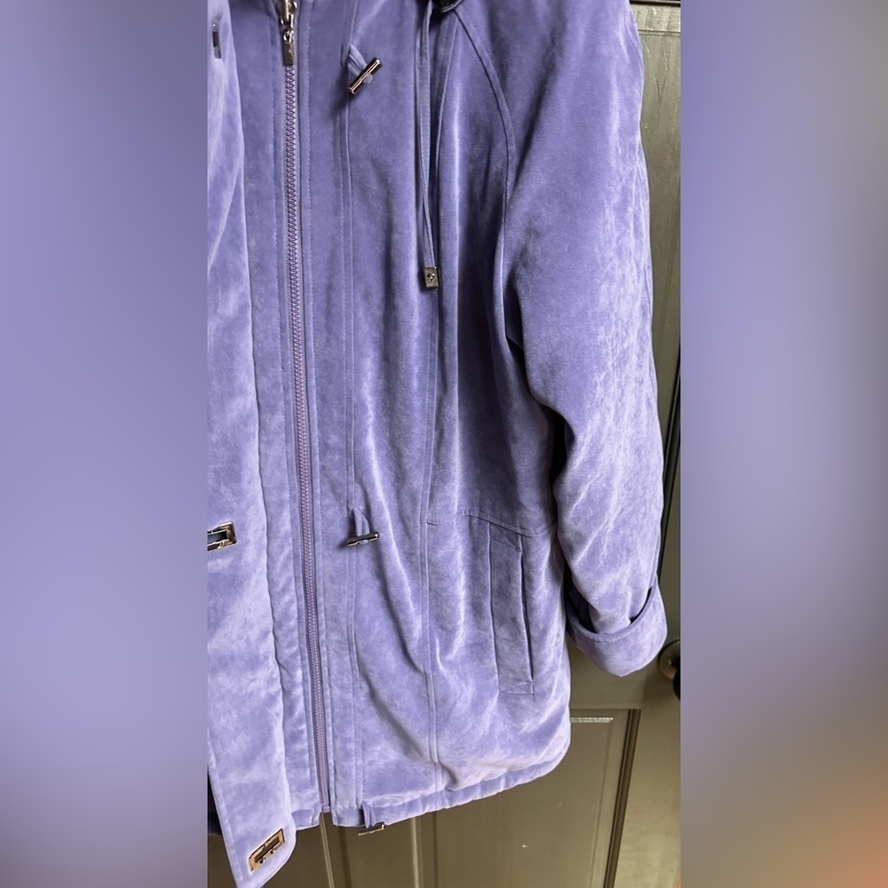 Fleet Street Purple Faux Suede Coat With Detachable Hood Women's Size Medium - Picture 2 of 16
